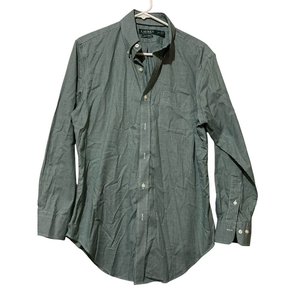 Lauren Ralph‎ Lauren Shirt Mens 15 1/2 32/33 Green Plaid Long Sleeve Classic Fit